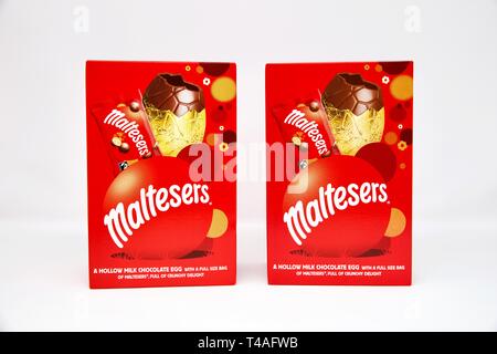 Maltesers Milk Chocolate Easter Eggs on a white background Stock Photo