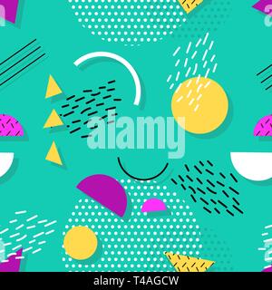 Memphis seamless pattern of geometric shapes for tissue and postcards. Stock Vector