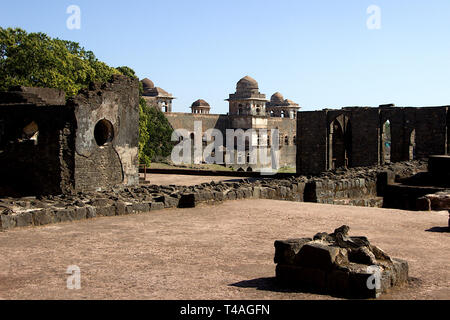 Dilapidated stone structures near Hindola Mahal at Mandu, Madhya Pradesh, India, Asia Stock Photo