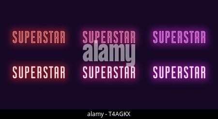 Neon icon set of text Superstar. Vector illustration of glowing Neon word Superstar. Isolated digital collection of icon, sign and symbol for Entertai Stock Vector
