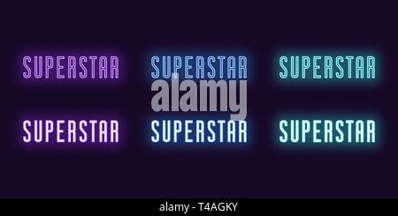 Neon icon set of text Superstar. Vector illustration of glowing Neon word Superstar. Isolated digital collection of icon, sign and symbol for Entertai Stock Vector