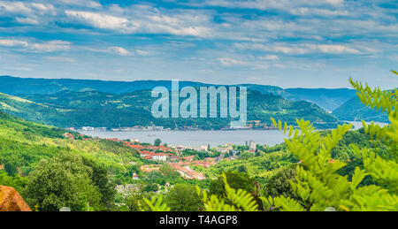 Panoramic view of Orsova city, Danube river in background, Romania Stock Photo