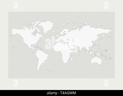 World map on gray circle dot pattern on white background. You can use for map education, artwork, presentation. illustration vector eps10 Stock Vector