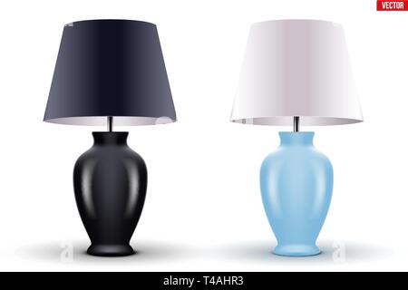 Set of Classic Decorative Table Lamp Sample Model with Bowl and Silk Shade. For Hotel, Living Room and Bedroom. Vector Illustration isolated on white  Stock Vector