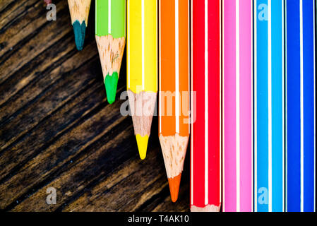 macro view of various colorful colored pencils used for drawing and sketching Stock Photo