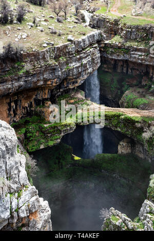 Baatara gorge waterfall and the three natural bridges, Tannourine, Lebanon Stock Photo