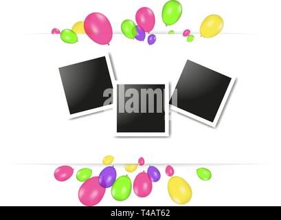 Vector frames photo collage and Color composition of vector realistic balloons isolated on white background Stock Vector