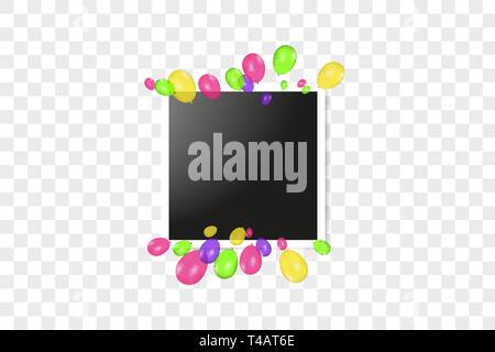 Vector frames photo collage and Color composition of vector realistic balloons isolated on transparent background Stock Vector