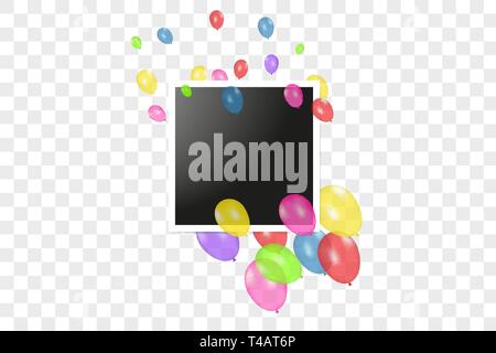 Vector frames photo collage and Color composition of vector realistic balloons isolated on transparent background Stock Vector
