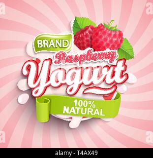 Natural and fresh raspberry Yogurt logo splash. Stock Vector