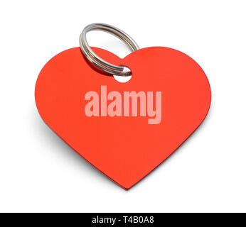 Blank Red Heart Dog Tag Isolated on White Background. Stock Photo