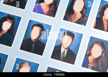 High School Year Book Page Close Up With Blank Faces. Stock Photo