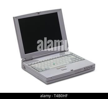 Old Vintage Laptop Computer Isolated on White Background. Stock Photo
