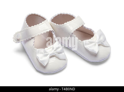 Two Girls Baby Shoes Isolated on White Background. Stock Photo