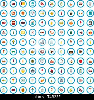 100 tavern essay icons set, flat style Stock Vector