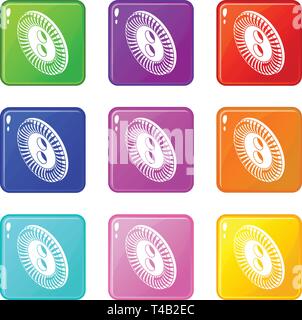 Flower clothes button icons set 9 color collection Stock Vector