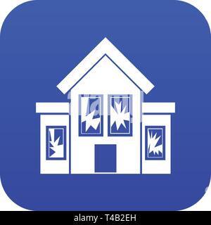 House with broken windows icon digital blue Stock Vector