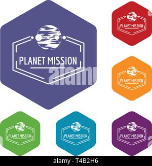 Planet mission icons vector hexahedron Stock Vector