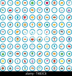 100 tea time icons set, cartoon style Stock Vector