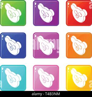 Mouse form button clothes icons set 9 color collection Stock Vector