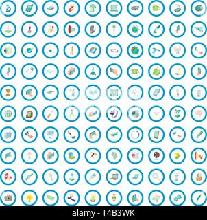 100 technology icons set, cartoon style Stock Vector