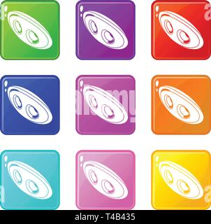 Oval clothes button icons set 9 color collection Stock Vector