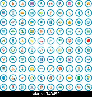100 telecommunication icons set, cartoon style Stock Vector