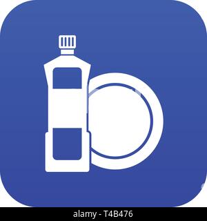 Dishwashing liquid detergent and dish icon digital blue Stock Vector