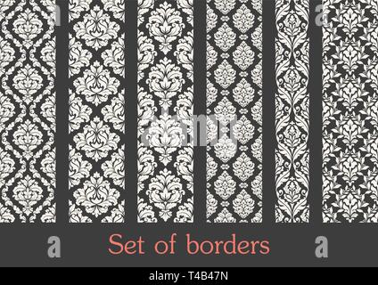 Set of seamless borders. Border decoration elements Stock Vector