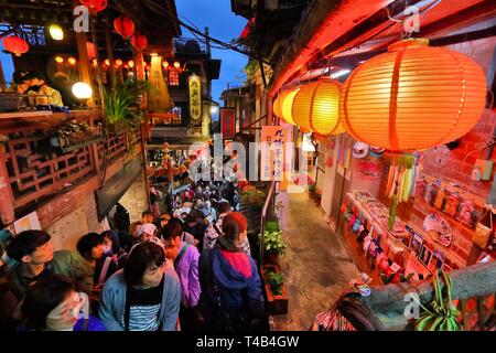 JIUFEN, TAIWAN - NOVEMBER 23, 2018: People visit heritage Old Town of Jiufen located in Ruifang District of New Taipei City. Jiufen is also known as J Stock Photo