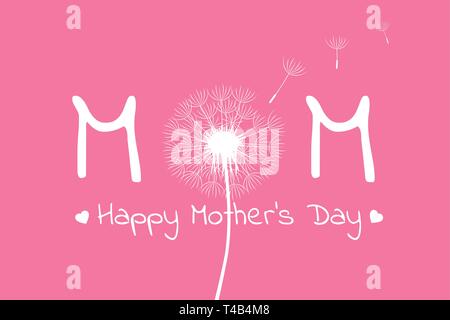 happy mothers day typography with dandelion and hearts vector illustration EPS10 Stock Vector
