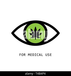 green eye with cannabis leaf icon for medical use isolated on white background vector illustration EPS10 Stock Vector