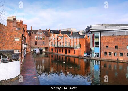 Birmingham water canal network - famous Gas Street Basin. West Midlands, England. Stock Photo