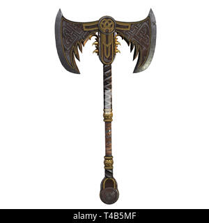 Viking fantasy two-handed ax on an isolated white background. 3d ...