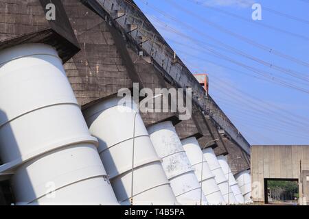 Itaipu Dam - hydroelectric power station on Parana River. Border of Brazil and Paraguay. Stock Photo