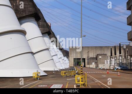 Itaipu Dam - hydroelectric power station on Parana River. Border of Brazil and Paraguay. Stock Photo