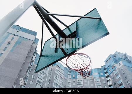 Street ball on the outdoor basketball playground. Stock Photo