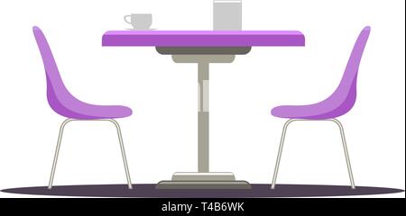 Modern round table with curved chairs. Flat color style vector illustration. Stock Vector