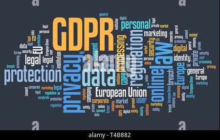 GDPR concept - General Data Protection Regulation. Data protection and privacy in European Union. Word cloud. Stock Photo