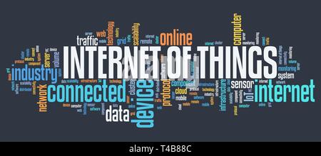 Internet of Things (IoT) - online connected devices technology. Word cloud concept. Stock Photo