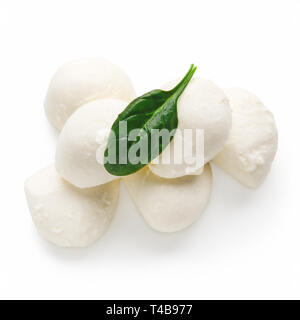 Mozzarella cheese and basil on white Stock Photo
