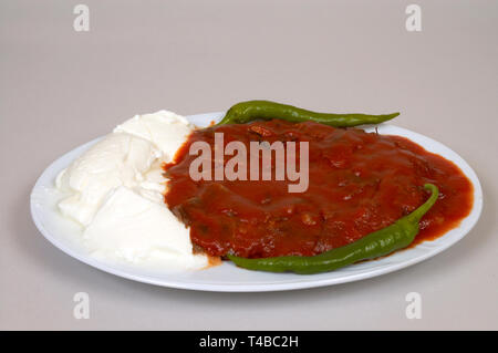 iskender kebap with salads and yogurt Stock Photo