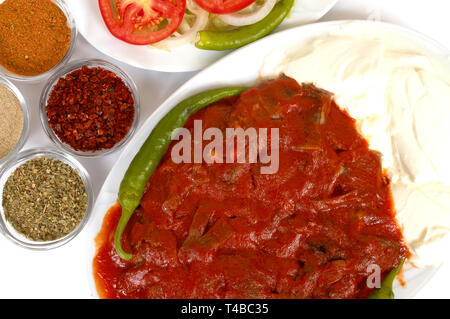 iskender kebap with salads and yogurt Stock Photo