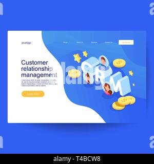Customer relationship management concept. Outbound marketing vector business in isometric design. Stock Vector