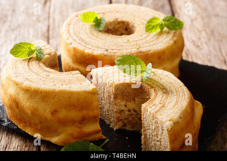 Freshly made Polish and Lithuanian sakotis, raguolis, sekacz cake close-up on the table. horizontal Stock Photo