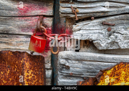 cellar door with padlock, Abruzzo Stock Photo