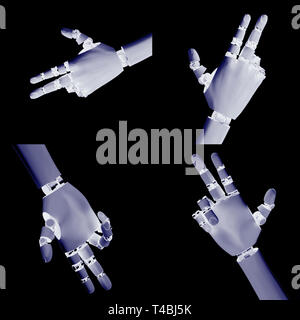 3d rendering robotic hand pointing in x-rays isolated on black Stock Photo