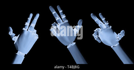 3d rendering robotic hand pointing in x-rays isolated on black Stock Photo