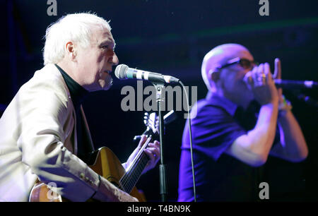 Special guests Dennis Greaves and Mark Feltham of Nine Below Zero perform on stage during Eddie and the Hot Rods show at o2 Academy Islington, London. Stock Photo