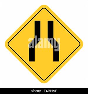 Illustration of Narrow road sign on white background Stock Vector